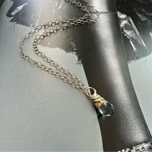 JENNIFER ROSE • Green Amethyst Drop Gold Vermeil Pendant with Rolo Chain